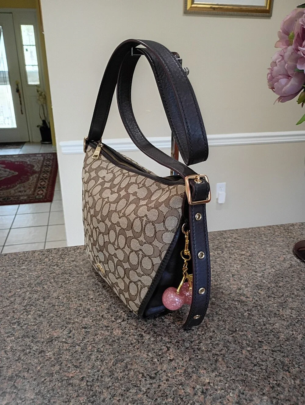 Coach Khaki and Brown Signature Canvas Shoulder Bag